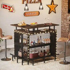 L-shape Bar Table with Stemware Racks and Shelves - N/A