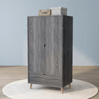 Distressed Grey Mid-Century 1-Drawer Wardrobe Armoire
