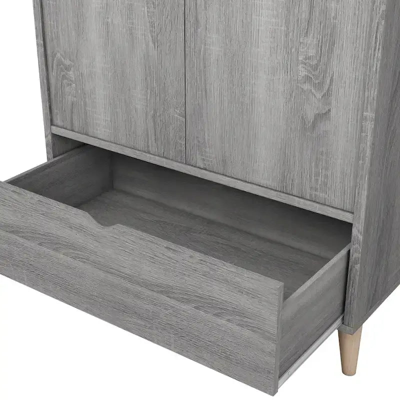 Distressed Grey Mid-Century 1-Drawer Wardrobe Armoire