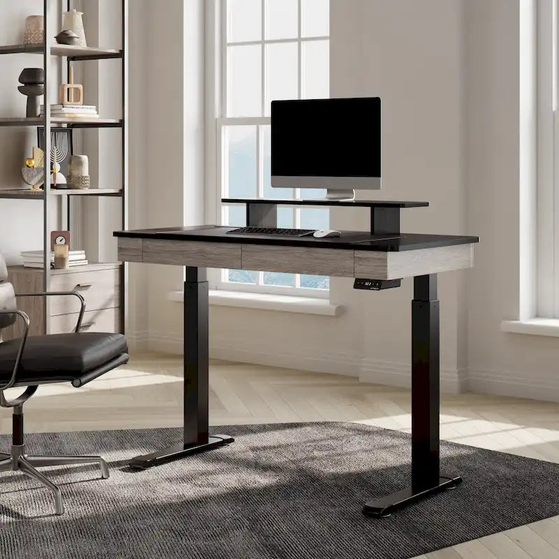 Ergonomic Home Office Electric Height Adjustable Standing Desk with 2 Drawers & Monitor Stand
