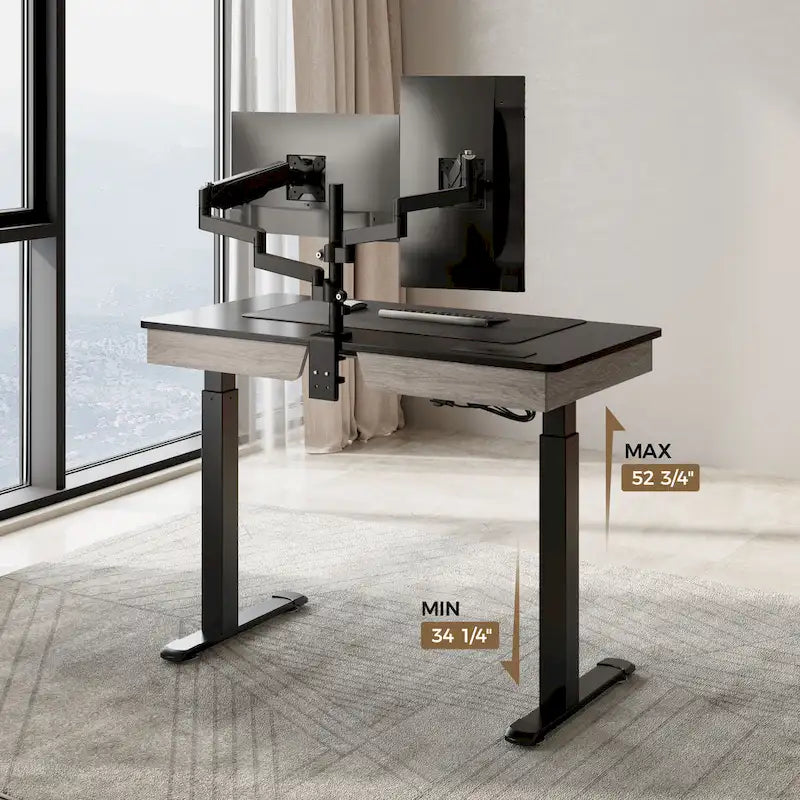 Ergonomic Home Office Electric Height Adjustable Standing Desk with 2 Drawers & Monitor Stand