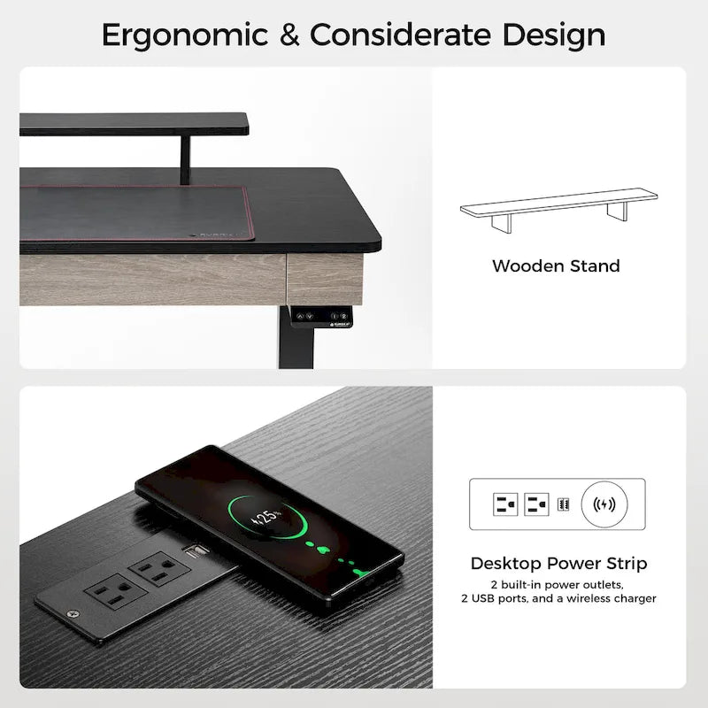 Ergonomic Home Office Electric Height Adjustable Standing Desk with 2 Drawers & Monitor Stand