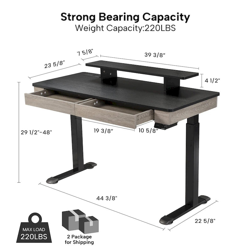 Ergonomic Home Office Electric Height Adjustable Standing Desk with 2 Drawers & Monitor Stand