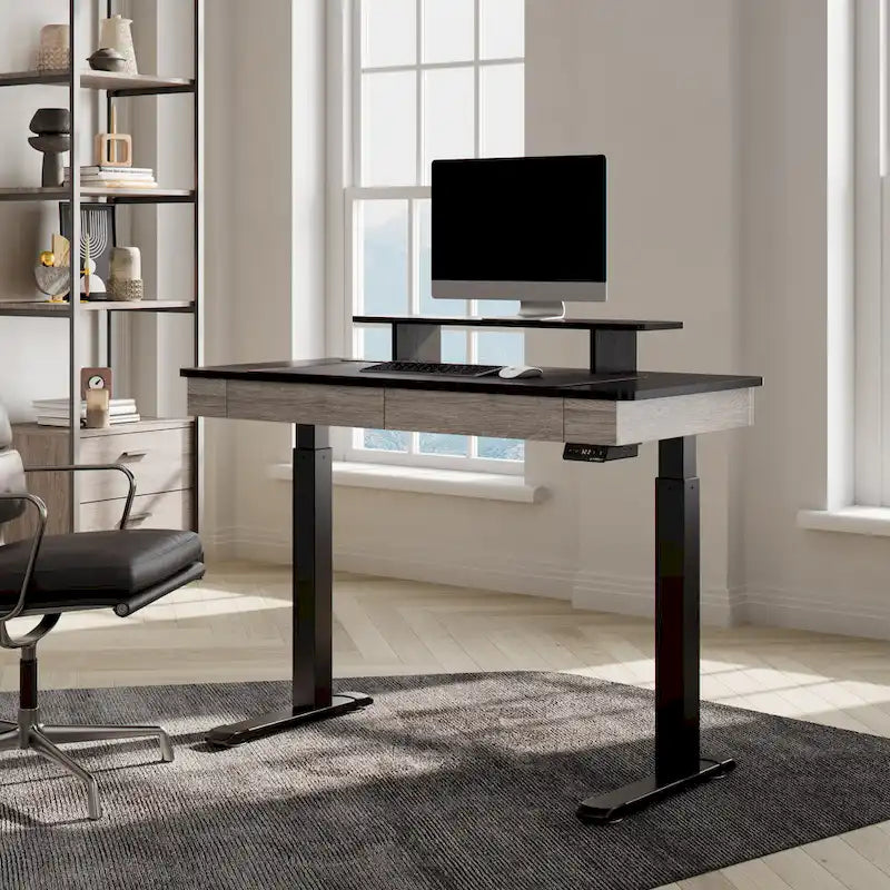 Ergonomic Home Office Electric Height Adjustable Standing Desk with 2 Drawers & Monitor Stand