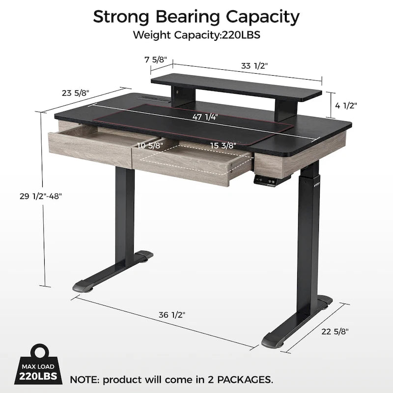 Ergonomic Home Office Electric Height Adjustable Standing Desk with 2 Drawers & Monitor Stand