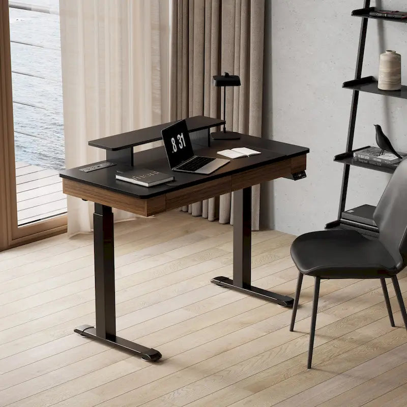 Ergonomic Home Office Electric Height Adjustable Standing Desk with 2 Drawers & Monitor Stand