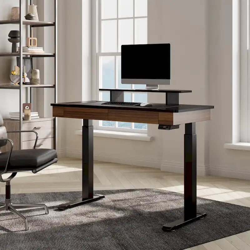 Ergonomic Home Office Electric Height Adjustable Standing Desk with 2 Drawers & Monitor Stand
