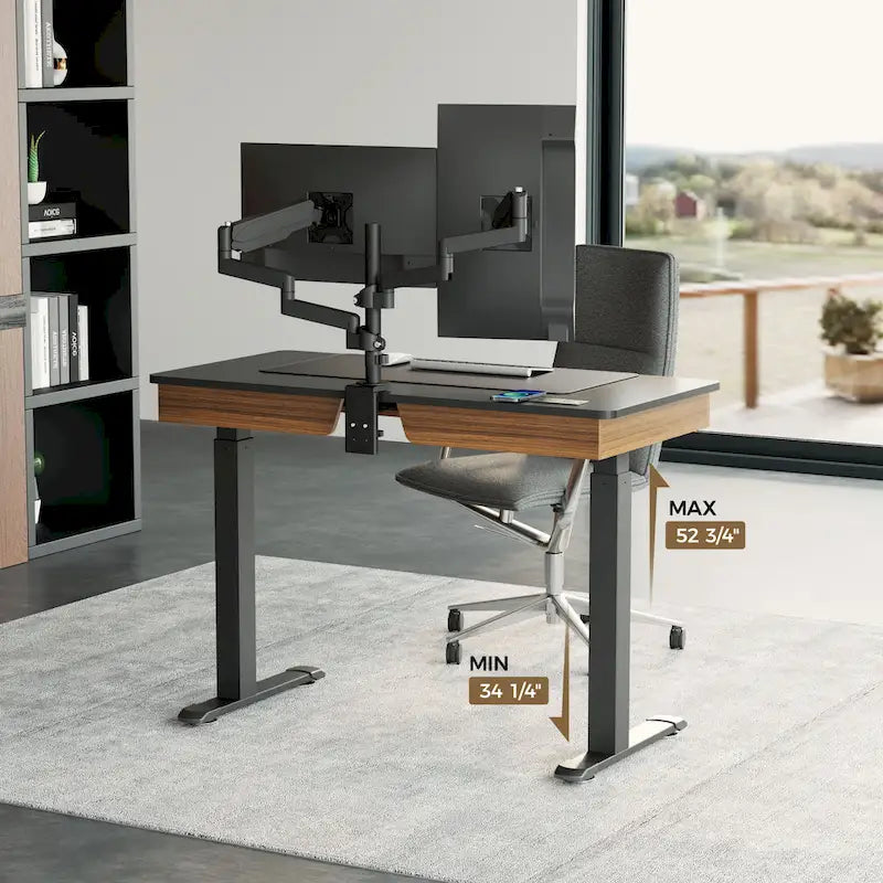 Ergonomic Home Office Electric Height Adjustable Standing Desk with 2 Drawers & Monitor Stand