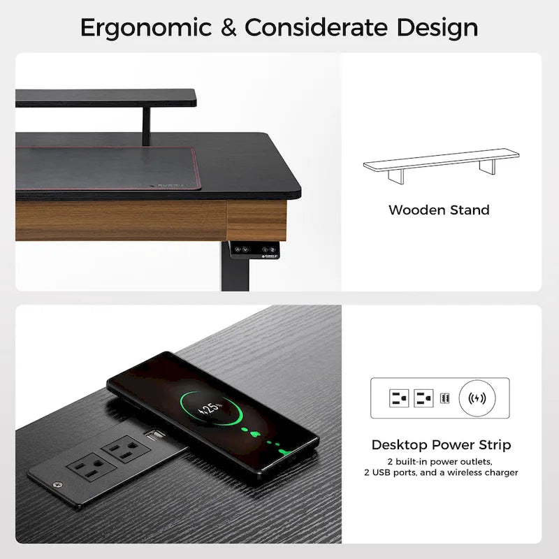 Ergonomic Home Office Electric Height Adjustable Standing Desk with 2 Drawers & Monitor Stand