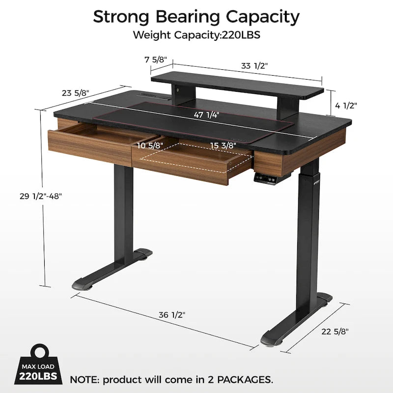Ergonomic Home Office Electric Height Adjustable Standing Desk with 2 Drawers & Monitor Stand