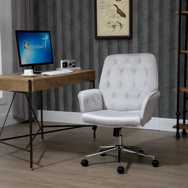 Blue Velvet Mid-Back Office Chair with Arms, Swivel & Adjustable Height