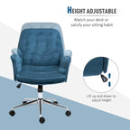 Blue Velvet Mid-Back Office Chair with Arms, Swivel & Adjustable Height