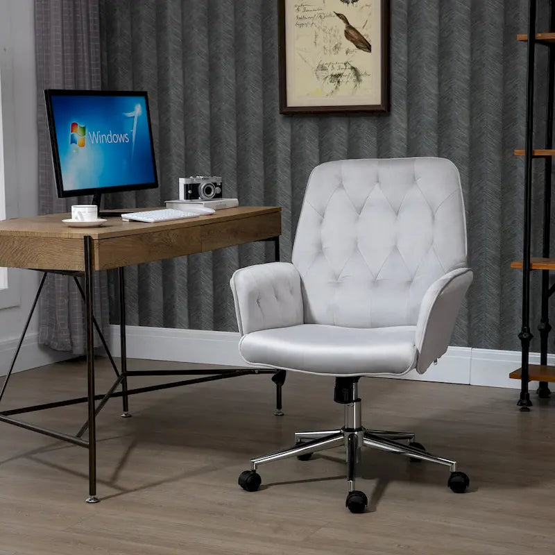 Blue Velvet Mid-Back Office Chair with Arms, Swivel & Adjustable Height