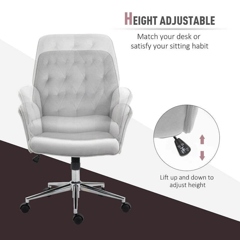 Blue Velvet Mid-Back Office Chair with Arms, Swivel & Adjustable Height