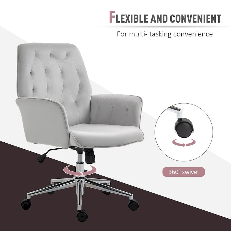 Blue Velvet Mid-Back Office Chair with Arms, Swivel & Adjustable Height