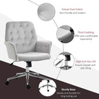 Blue Velvet Mid-Back Office Chair with Arms, Swivel & Adjustable Height