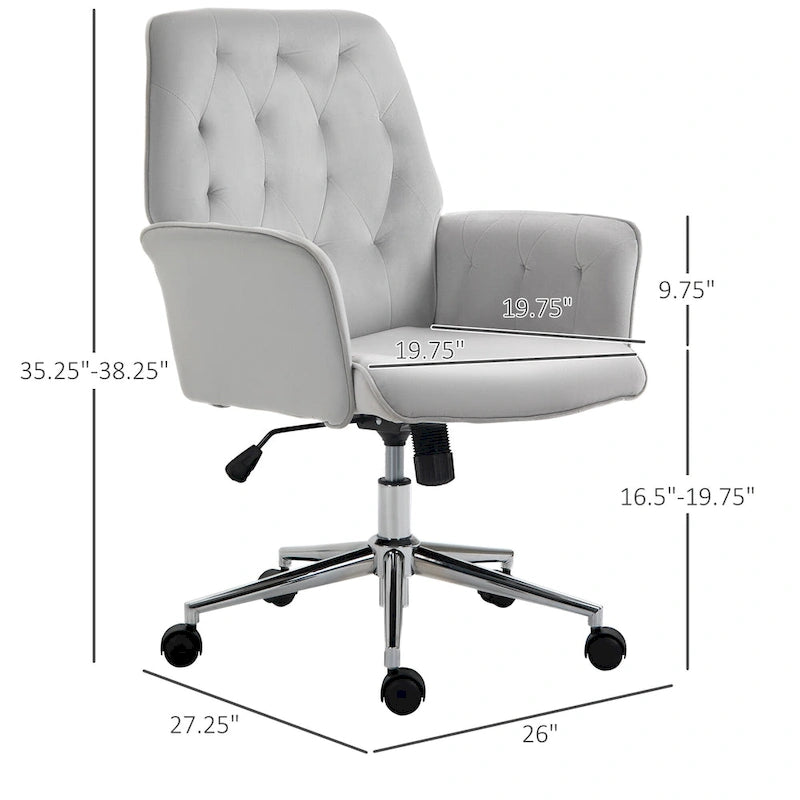 Blue Velvet Mid-Back Office Chair with Arms, Swivel & Adjustable Height