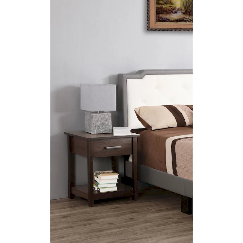 Wooden Nightstand with Drawer and Shelf