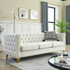 Velvet Sofa for Living Room,Buttons Tufted Square Arm Couch, Modern Couch Upholstered Button and Me