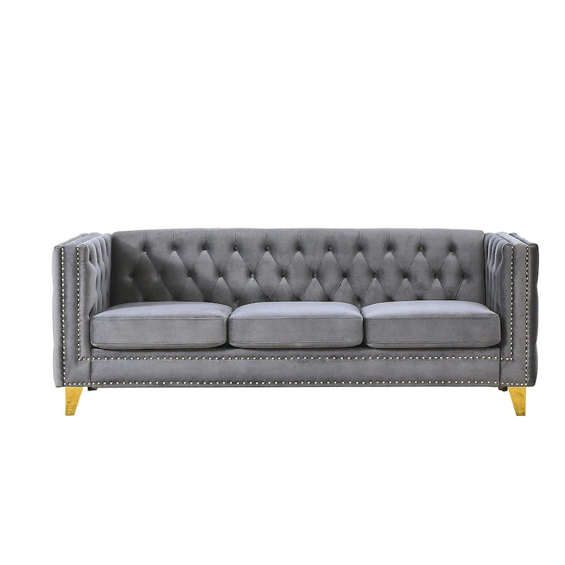 Velvet Sofa for Living Room,Buttons Tufted Square Arm Couch, Modern Couch Upholstered Button and Me