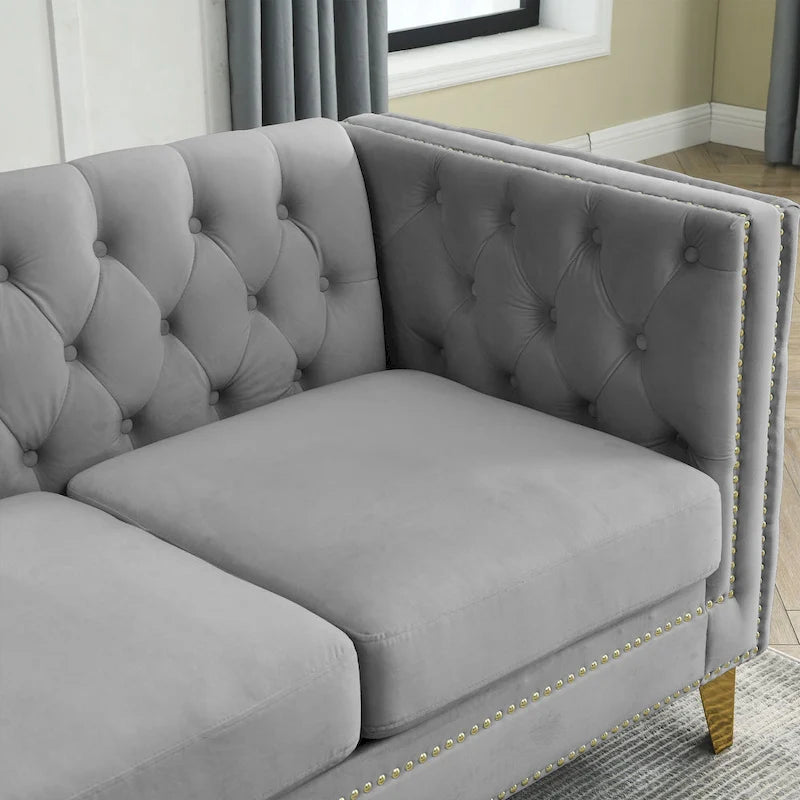 Velvet Sofa for Living Room,Buttons Tufted Square Arm Couch, Modern Couch Upholstered Button and Me
