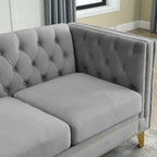 Velvet Sofa for Living Room,Buttons Tufted Square Arm Couch, Modern Couch Upholstered Button and Me