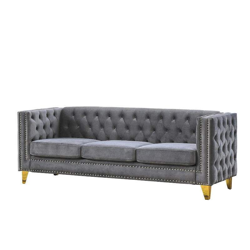 Velvet Sofa for Living Room,Buttons Tufted Square Arm Couch, Modern Couch Upholstered Button and Me