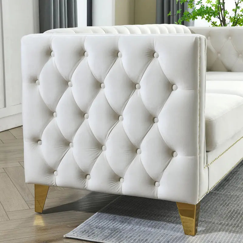 Velvet Sofa for Living Room,Buttons Tufted Square Arm Couch, Modern Couch Upholstered Button and Me