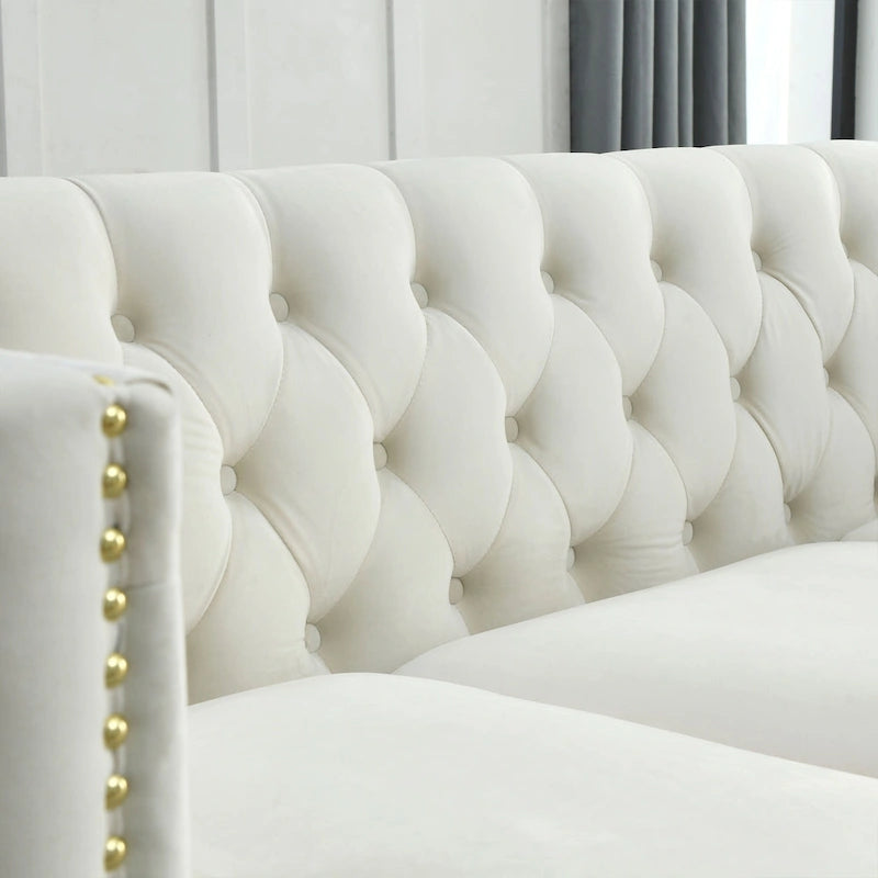 Velvet Sofa for Living Room,Buttons Tufted Square Arm Couch, Modern Couch Upholstered Button and Me