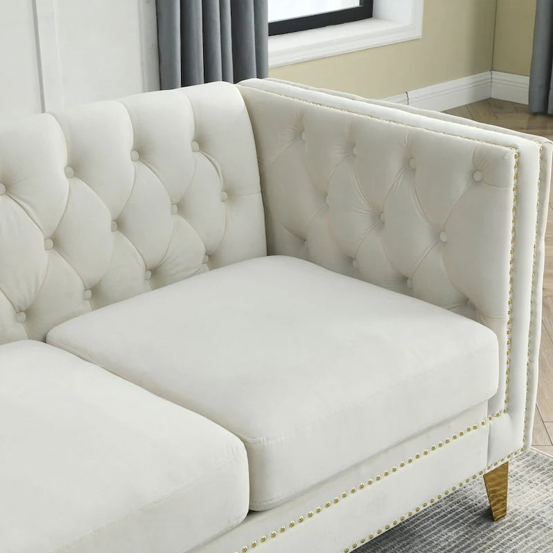 Velvet Sofa for Living Room,Buttons Tufted Square Arm Couch, Modern Couch Upholstered Button and Me