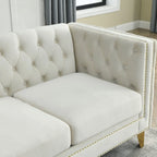 Velvet Sofa for Living Room,Buttons Tufted Square Arm Couch, Modern Couch Upholstered Button and Me