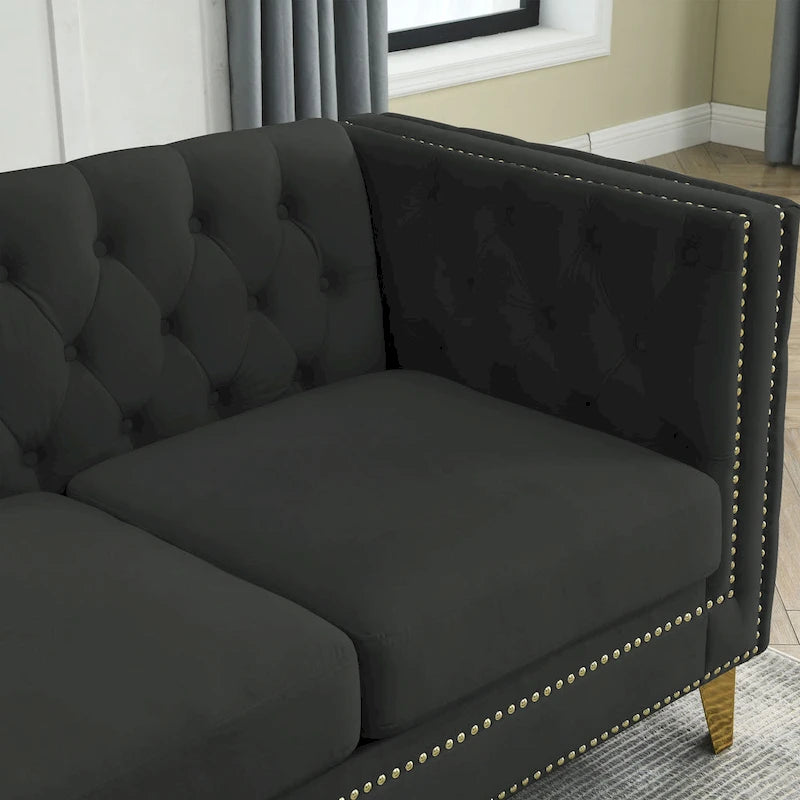 Velvet Sofa for Living Room,Buttons Tufted Square Arm Couch, Modern Couch Upholstered Button and Me