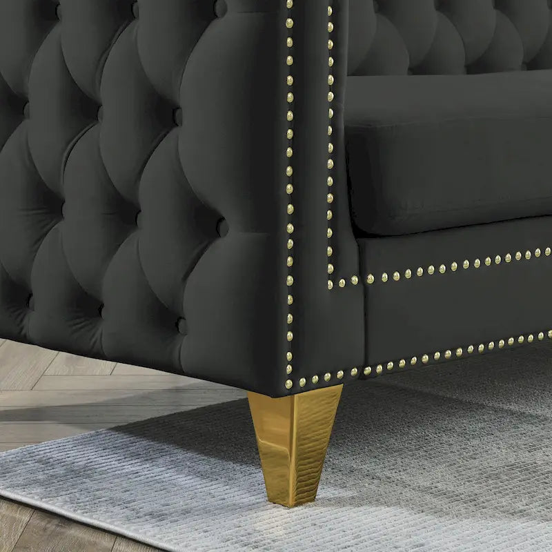 Velvet Sofa for Living Room,Buttons Tufted Square Arm Couch, Modern Couch Upholstered Button and Me