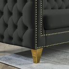 Velvet Sofa for Living Room,Buttons Tufted Square Arm Couch, Modern Couch Upholstered Button and Me