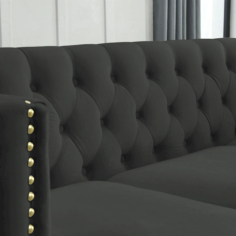 Velvet Sofa for Living Room,Buttons Tufted Square Arm Couch, Modern Couch Upholstered Button and Me