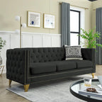 Velvet Sofa for Living Room,Buttons Tufted Square Arm Couch, Modern Couch Upholstered Button and Me