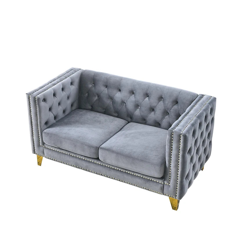 Velvet Sofa for Living Room,Buttons Tufted Square Arm Couch, Modern Couch Upholstered Button and Me