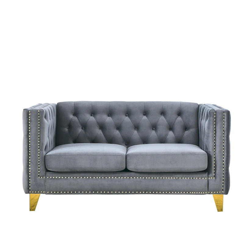 Velvet Sofa for Living Room,Buttons Tufted Square Arm Couch, Modern Couch Upholstered Button and Me