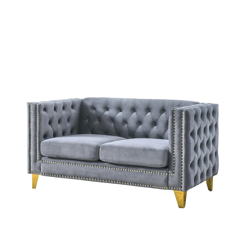 Velvet Sofa for Living Room,Buttons Tufted Square Arm Couch, Modern Couch Upholstered Button and Me
