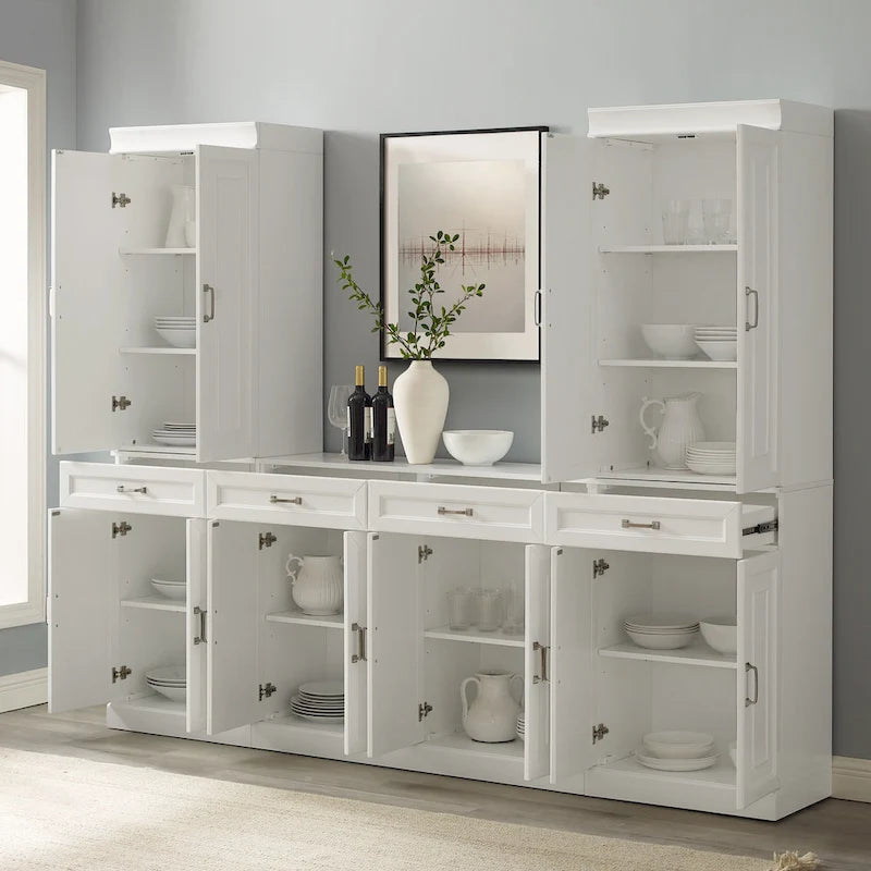 White Storage Cabinet with Drawers for Kitchen Dining