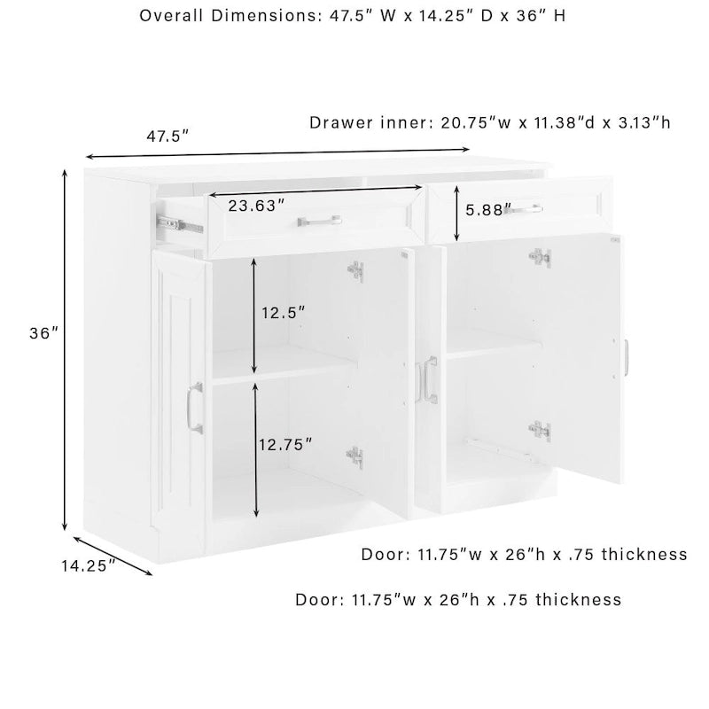 White Storage Cabinet with Drawers for Kitchen Dining