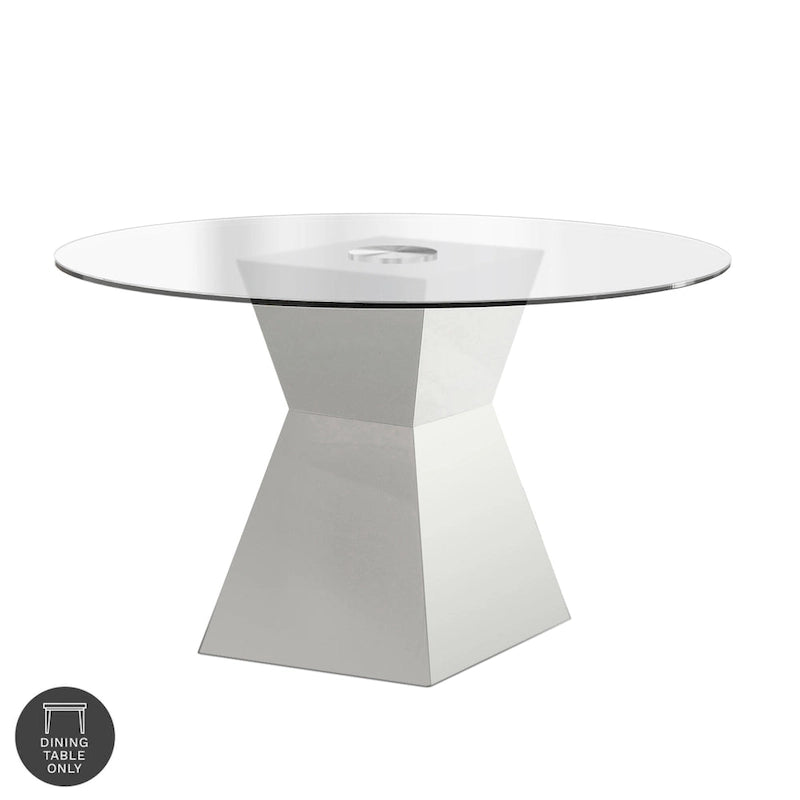White Contemporary Glass Top Dining Table - 45 Inch Round for 4