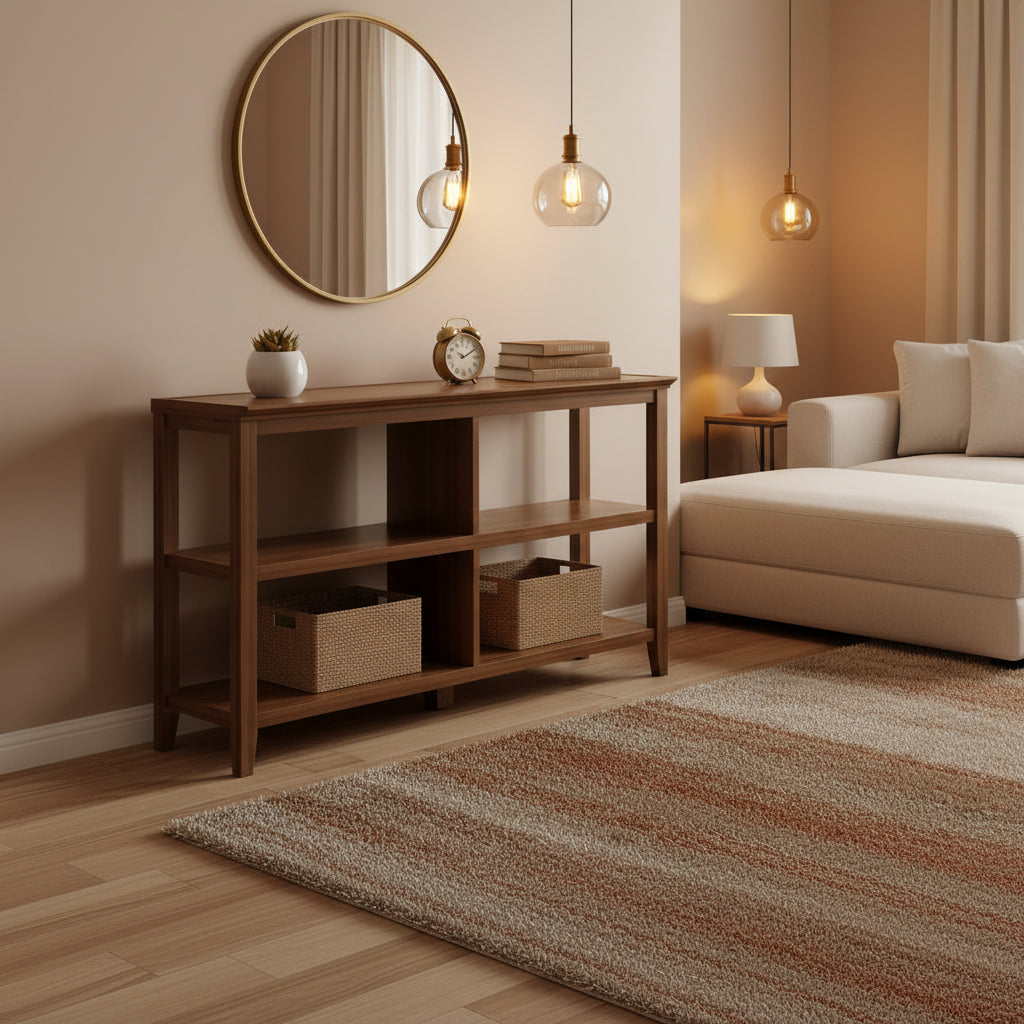Walnut 2-Shelf Bookcase - 54" Wide Low Profile