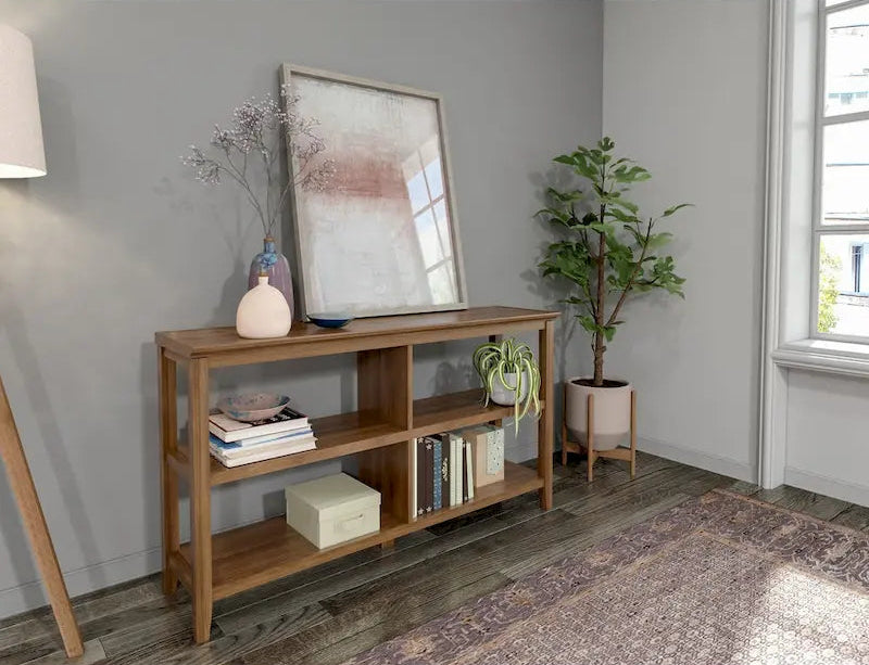 Walnut 2-Shelf Bookcase - 54" Wide Low Profile