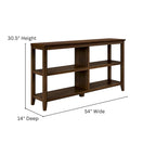 Walnut 2-Shelf Bookcase - 54" Wide Low Profile