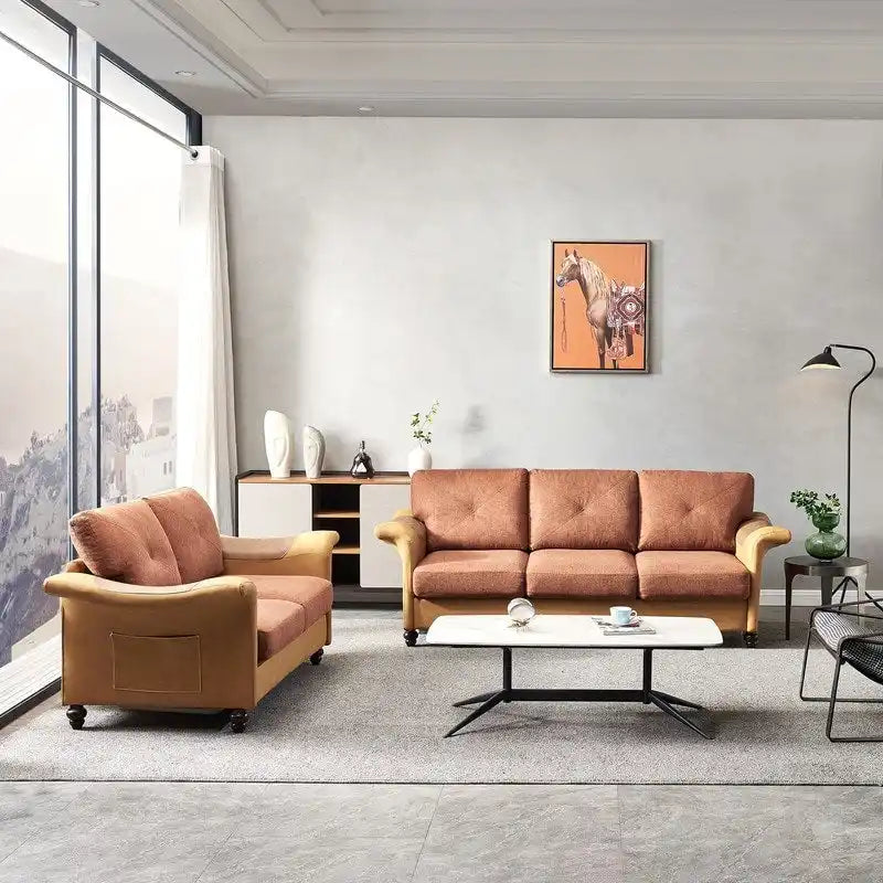 Linen Fabric Faux Leather Sofa with Two Removable Storage Boxes