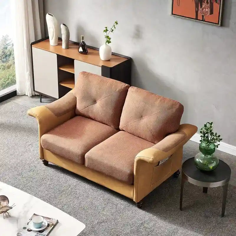 Linen Fabric Faux Leather Sofa with Two Removable Storage Boxes