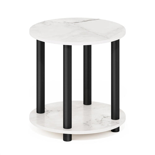 Furinno Turn-N-Tube 2-Tier Round Wooden End Table, Marble White