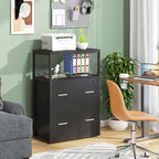 Walnut Black 2-Drawer Lateral File Cabinet with Open Shelves