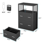 Walnut Black 2-Drawer Lateral File Cabinet with Open Shelves